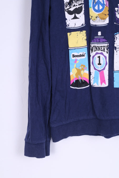 Bizzbee Chemise à manches longues homme bleu marine à capuche graphique en coton