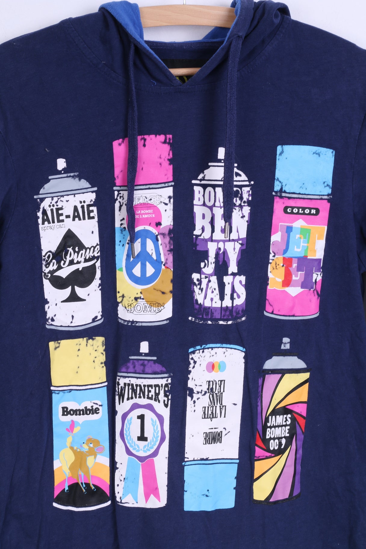 Camicia a maniche lunghe da uomo Bizzbee S in cotone grafico con cappuccio blu scuro