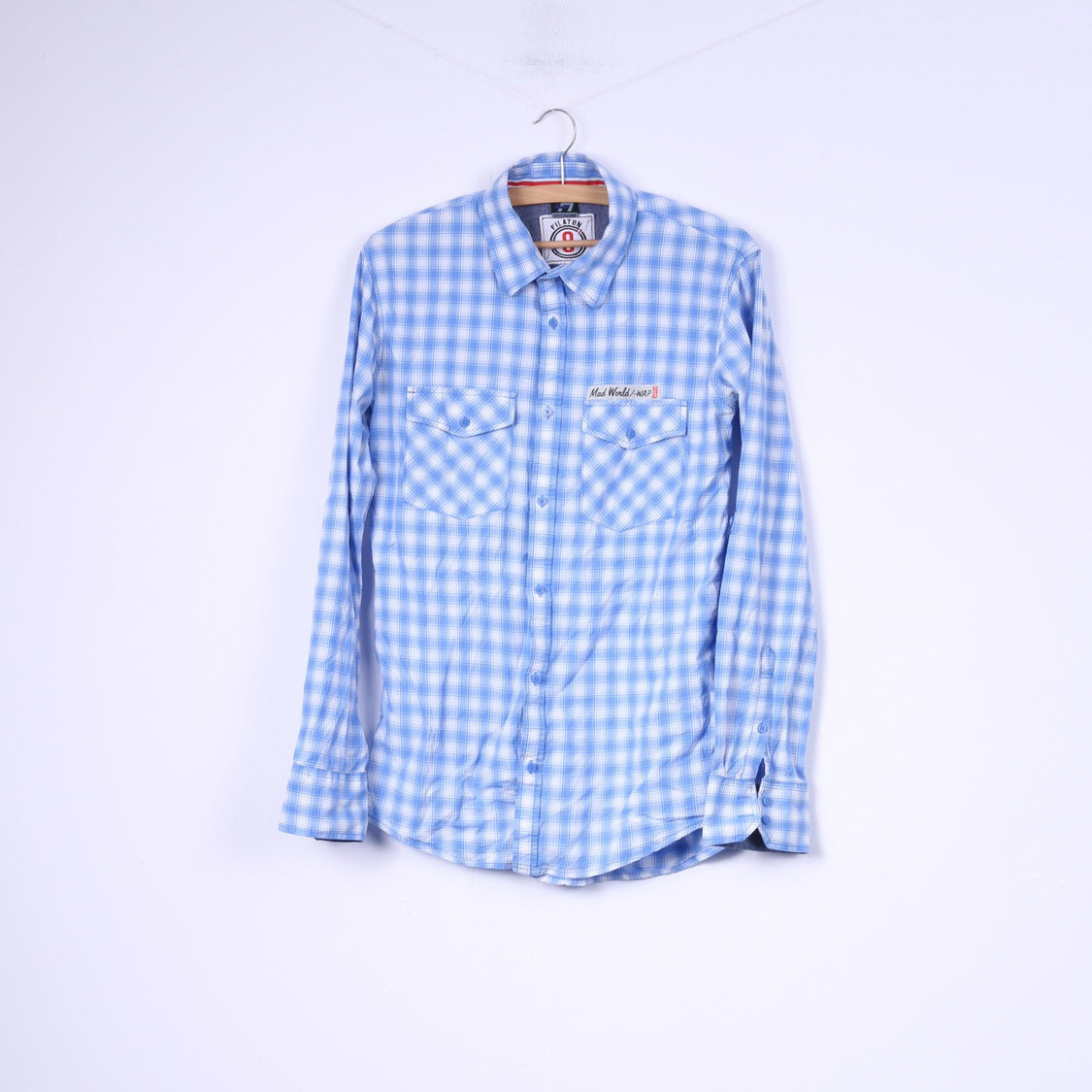White Fish Boys 170/176 14-15 Age Casual Shirt Check Blue Long Sleeve Top Dognose