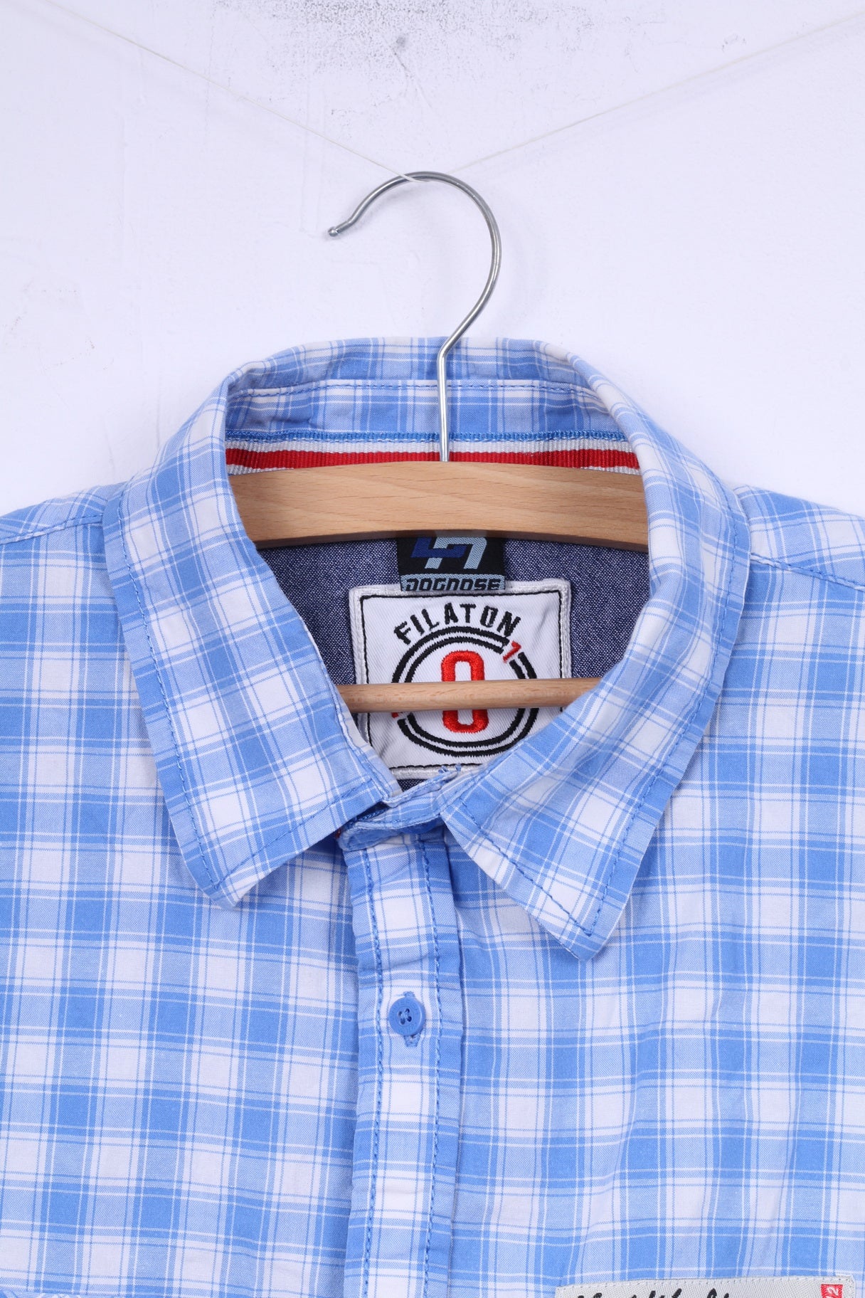 White Fish Boys 170/176 14-15 Age Casual Shirt Check Blue Long Sleeve Top Dognose