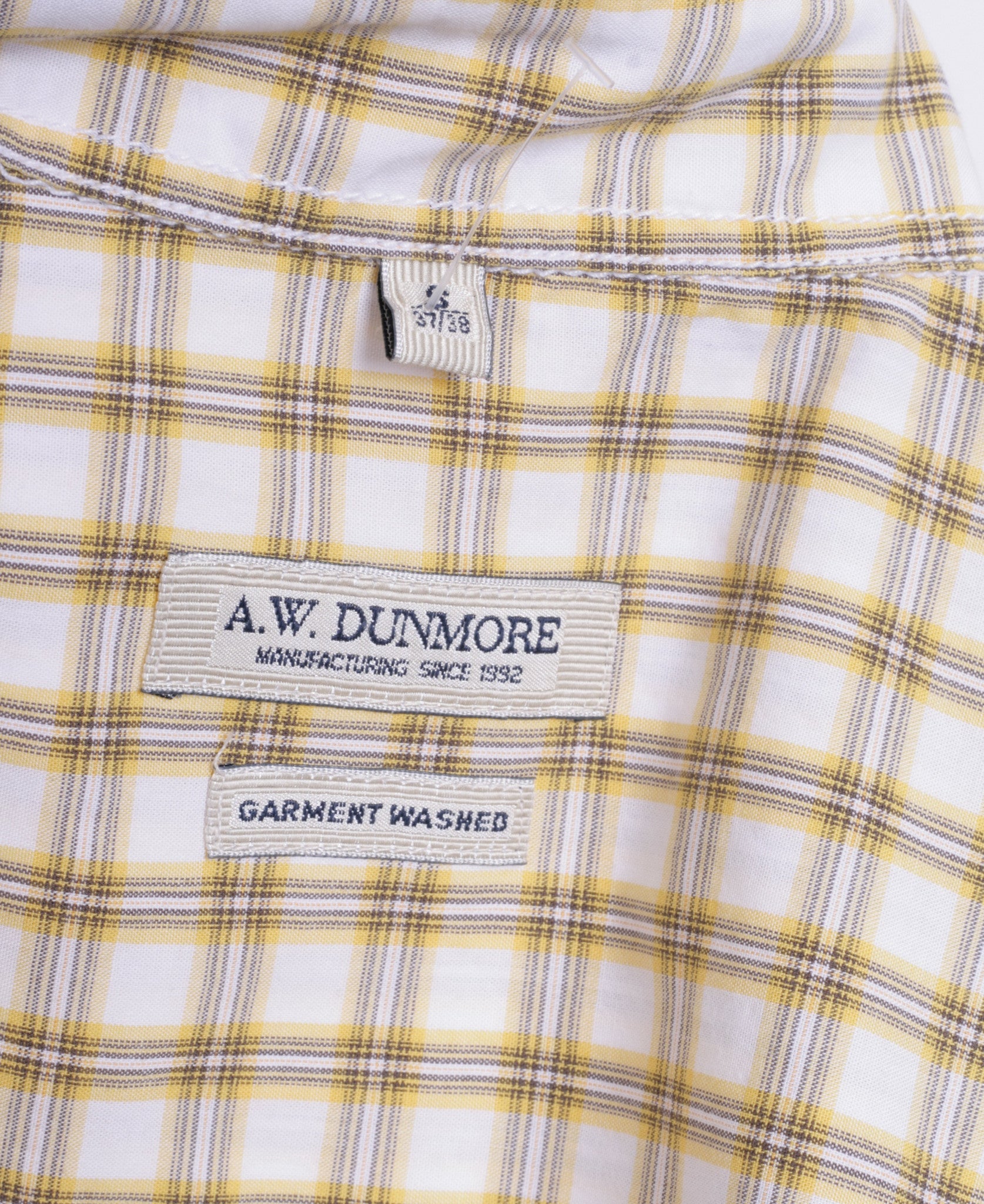 A.W. Dunmore Mens S Casual Shirt Check Yellow Cotton Short Sleeve - RetrospectClothes