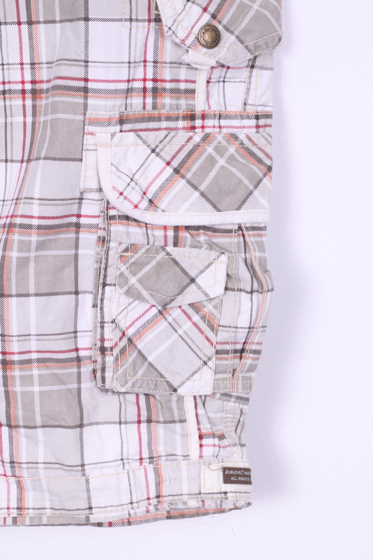 Pantaloncini cargo Sublevel da uomo 32 a quadri in cotone bianco