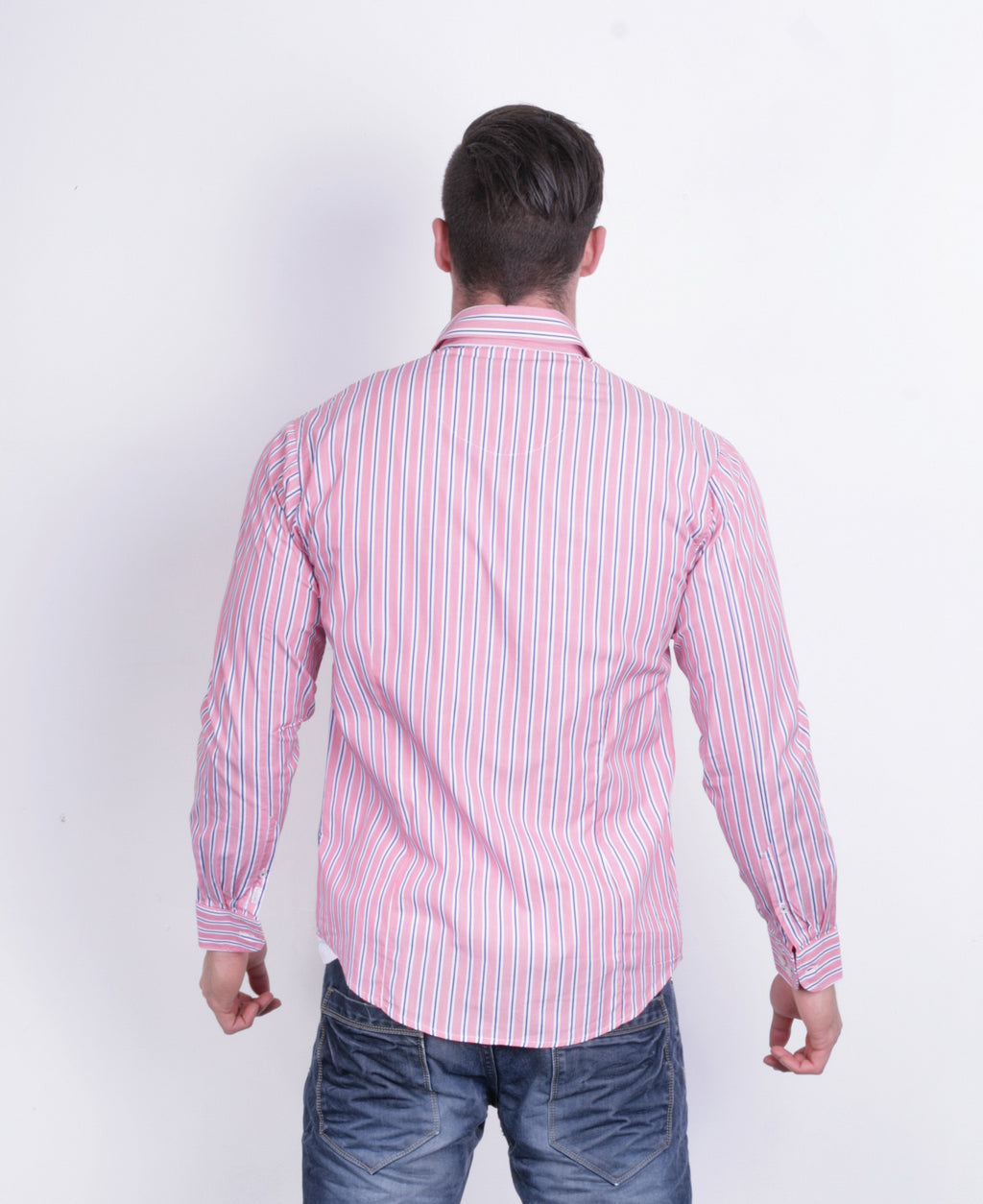 Dahlin Mens M Casual Shirt Striped Red Buttons Down Long Sleeve - RetrospectClothes