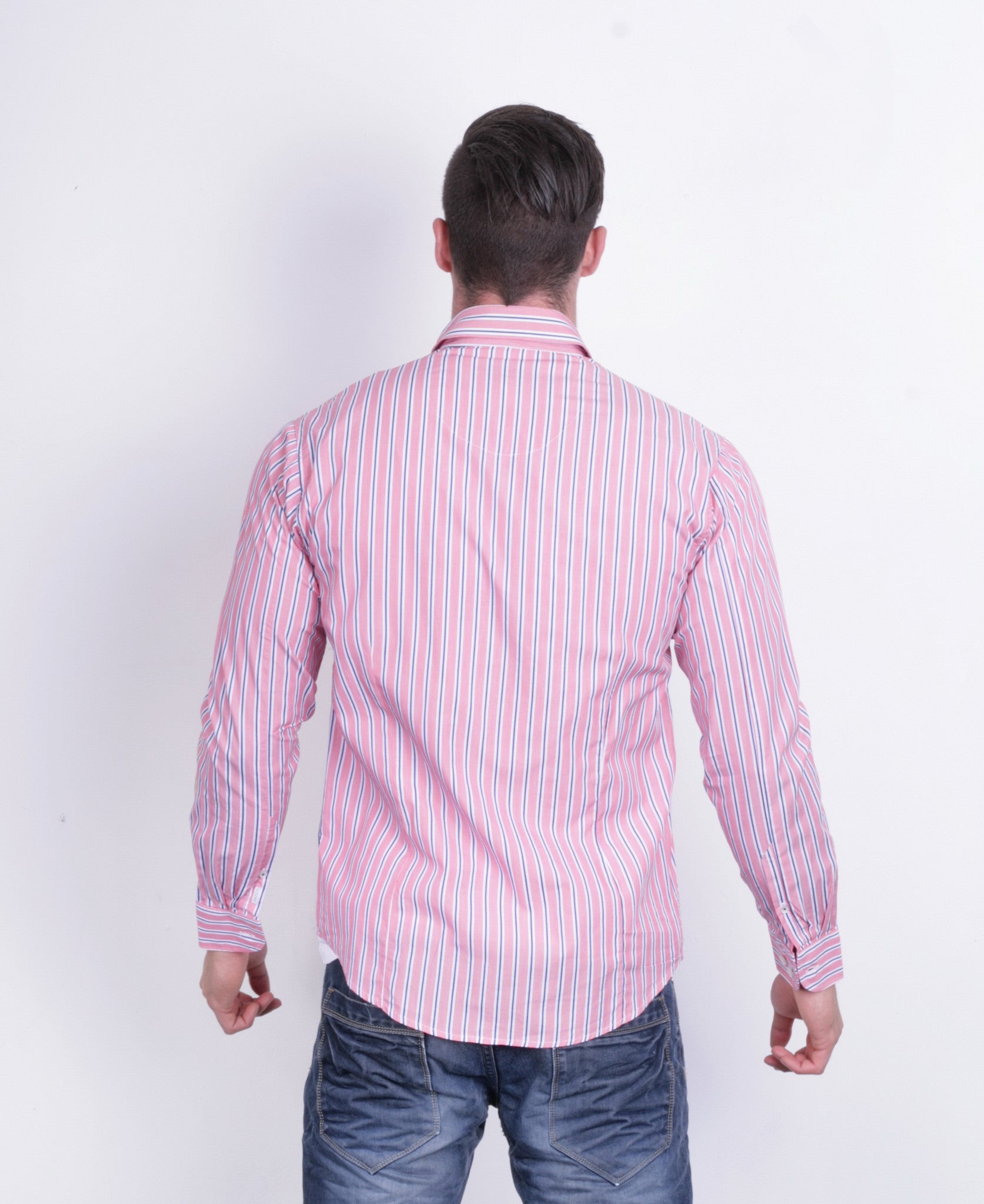 Dahlin Mens M Casual Shirt Striped Red Buttons Down Long Sleeve - RetrospectClothes