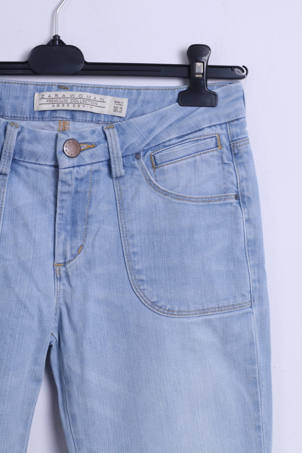 ZARA Donna 36 26 Pantaloni Blue Jeans Pantaloni a campana in cotone con taglio a campana