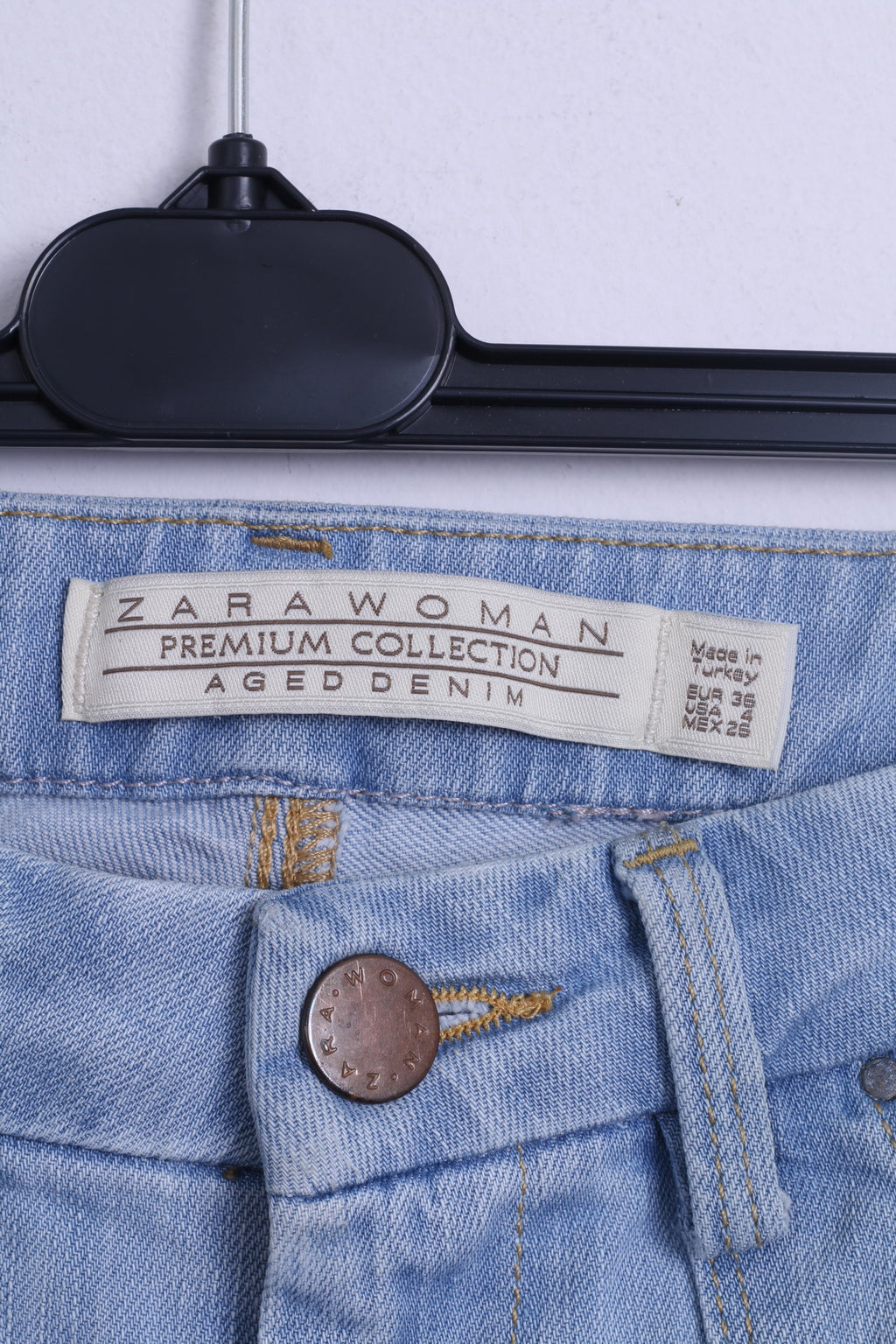 ZARA Donna 36 26 Pantaloni Blue Jeans Pantaloni a campana in cotone con taglio a campana