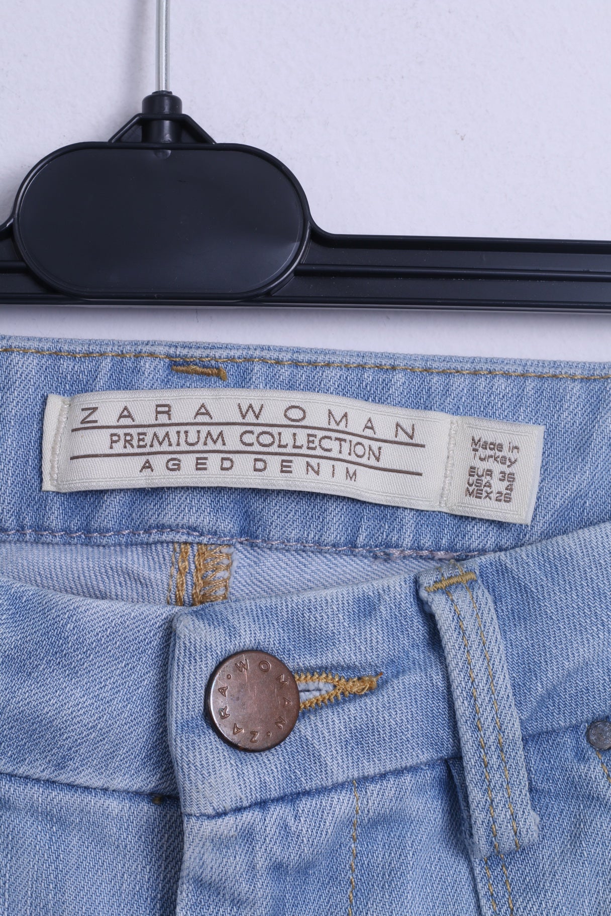 ZARA Donna 36 26 Pantaloni Blue Jeans Pantaloni a campana in cotone con taglio a campana