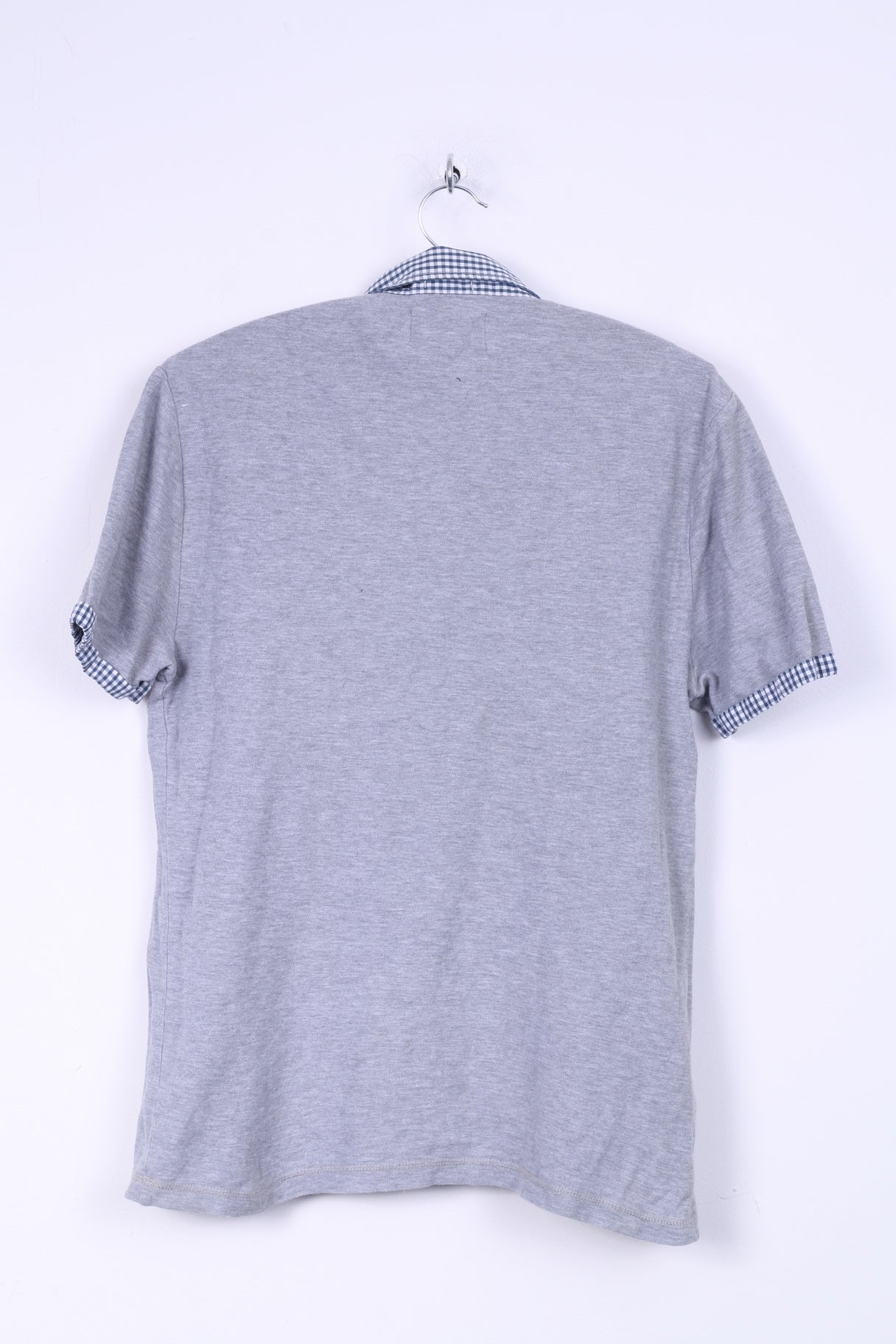 Polo da uomo M Penguin in cotone grigio, colletto a quadretti, vestibilità slim