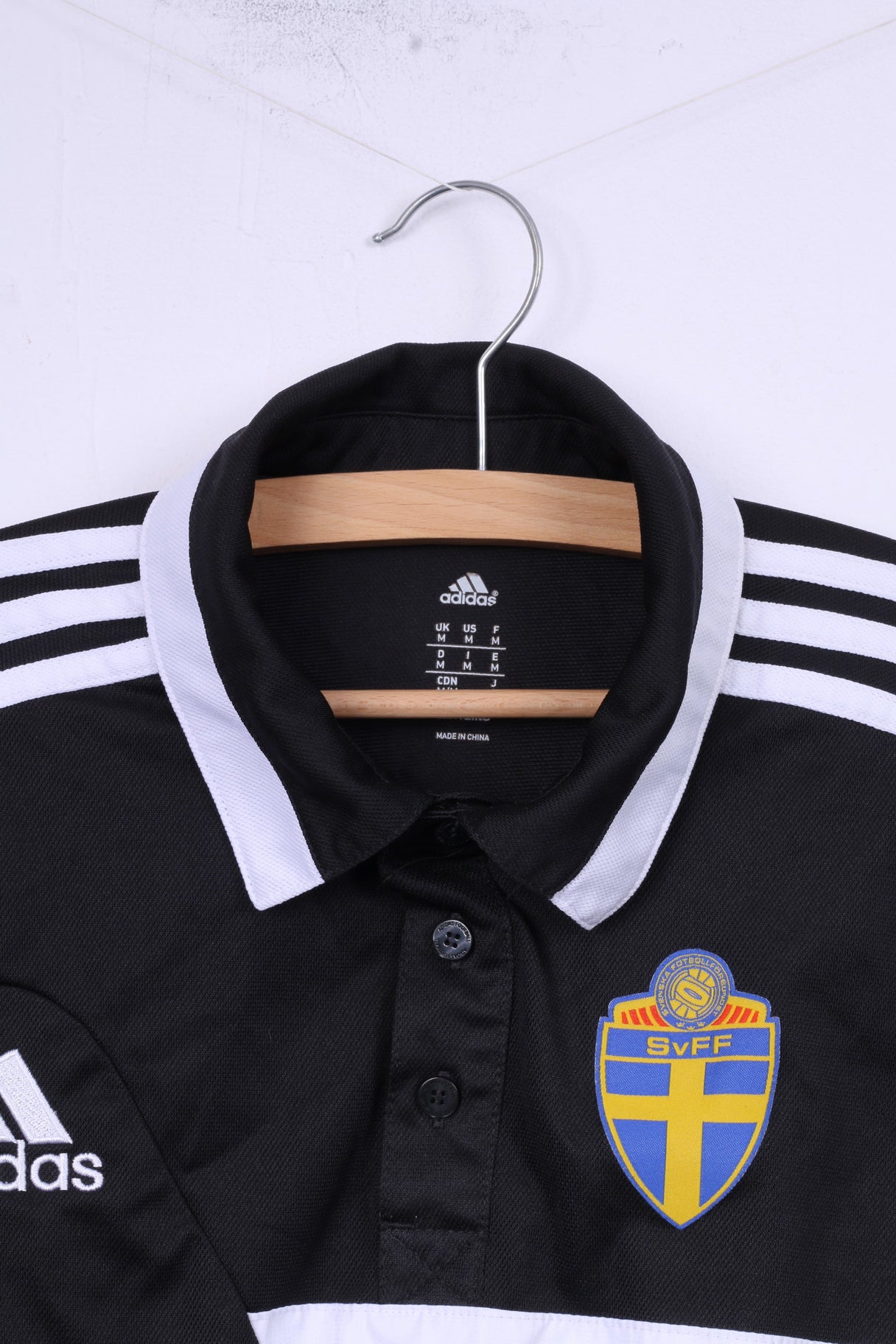 Adidas Svenska Fotbollförbundet Mens M Polo Shirt Sportswear Top Football Club Black