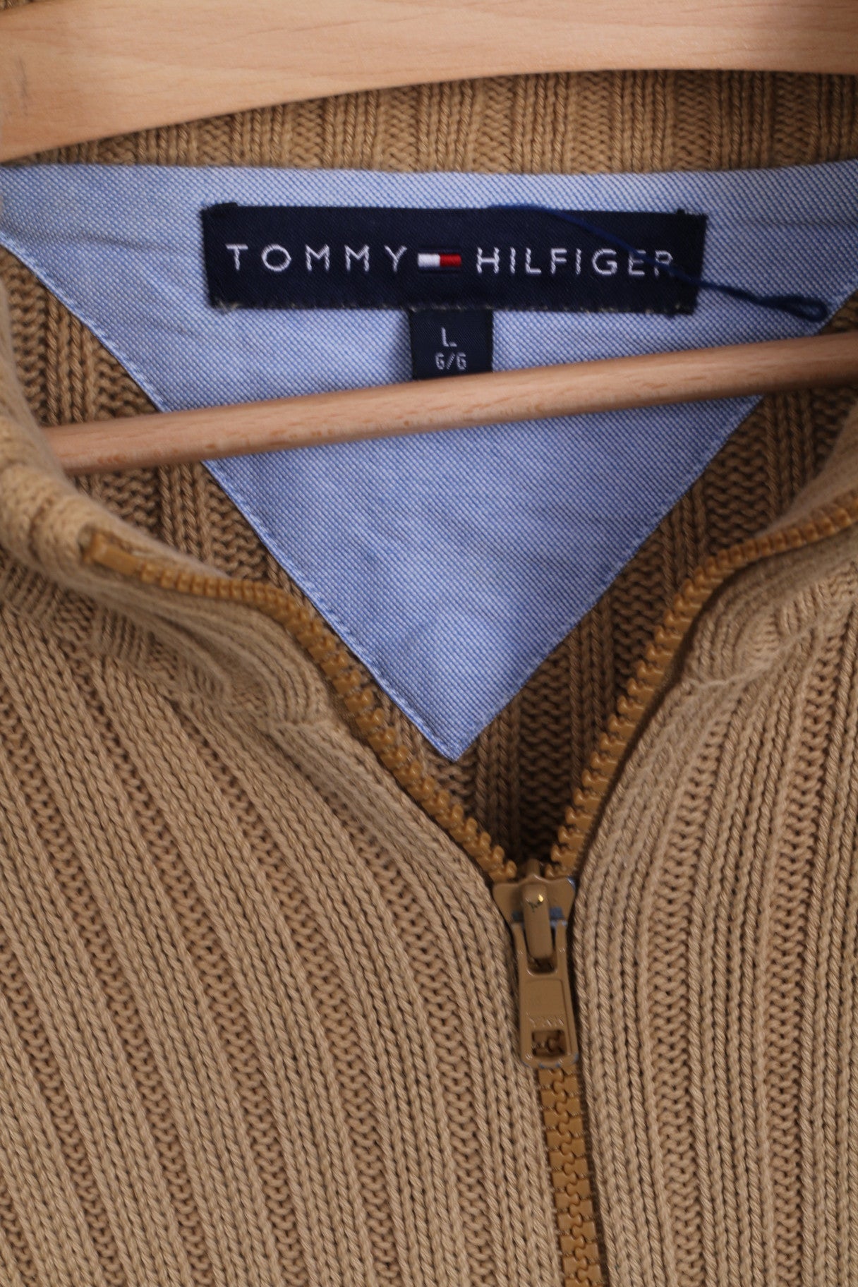 Maglione maglione da uomo Tommy Hilfiger L color cammello in cotone lavorato a maglia