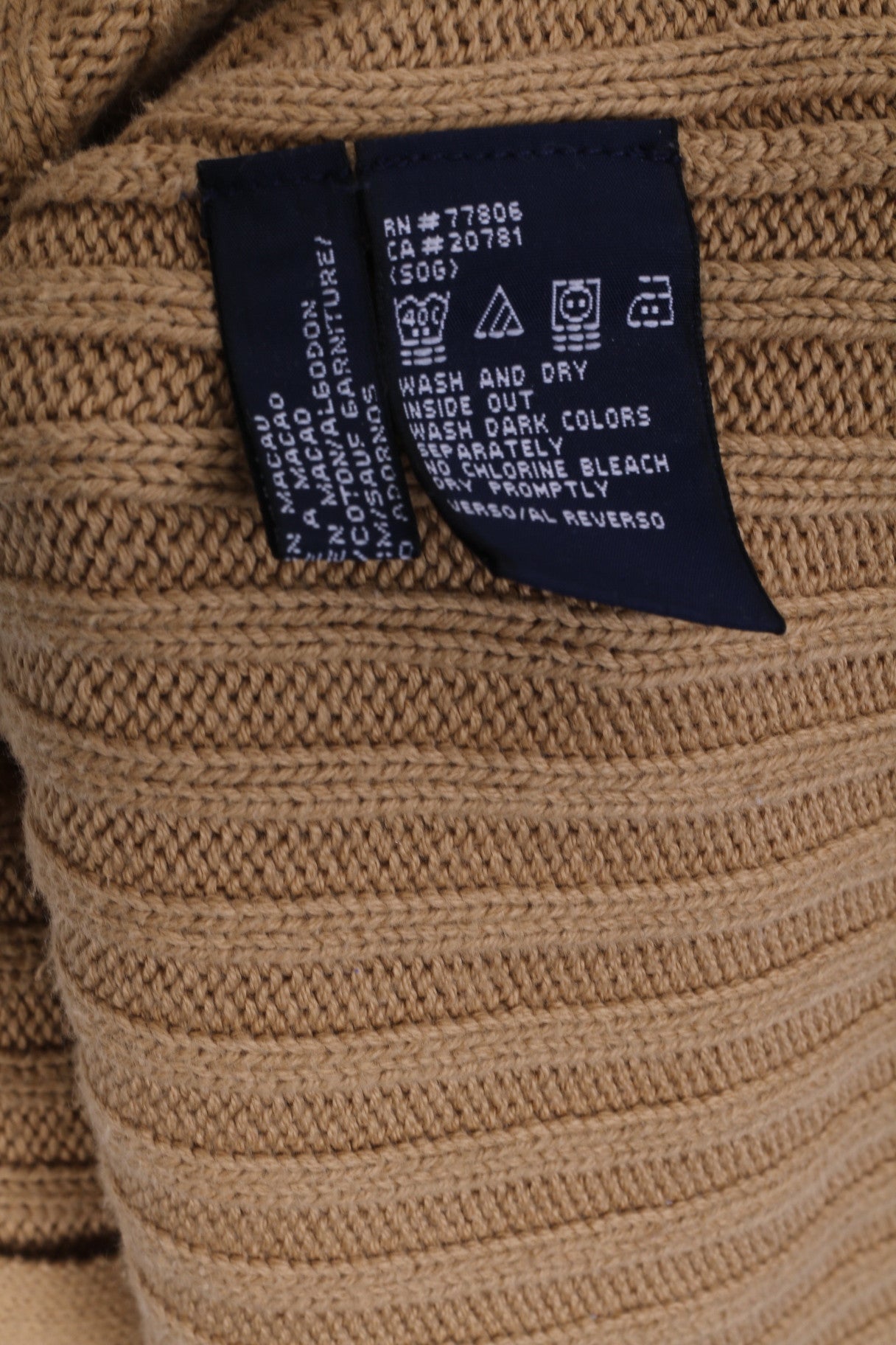 Tommy Hilfiger Mens L Jumper Sweater Camel Cotton Knitted
