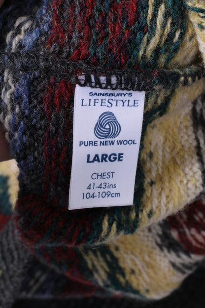 Sainsbury's Lifestyle Pull L Jumper Pure Laine Gris Chaud Imprimé pour Homme 