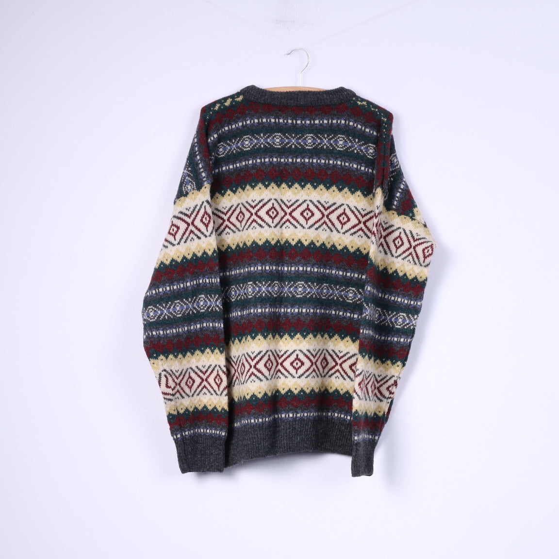 Sainsbury's Lifestyle Mens L Jumper Pure Wool Grey Warm Printed Sweater