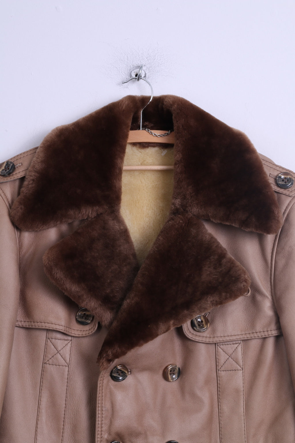 Manteau L femme cuir Beige fourrure boutonné mouton doublé chaud Long manteau d'hiver ceinturé