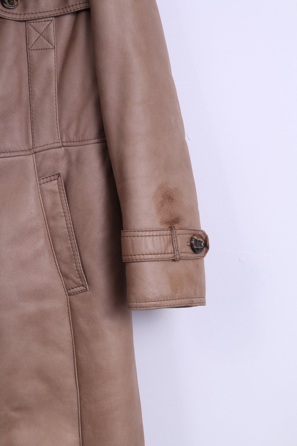 Manteau L femme cuir Beige fourrure boutonné mouton doublé chaud Long manteau d'hiver ceinturé