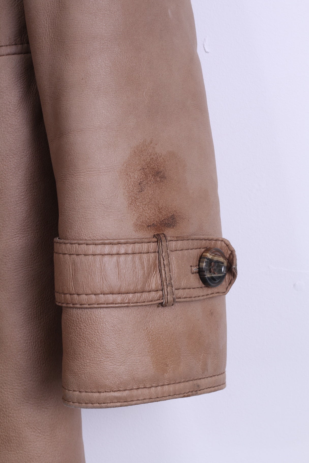 Manteau L femme cuir Beige fourrure boutonné mouton doublé chaud Long manteau d'hiver ceinturé