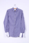 T.M. Lewin Mens 36 15.5 S Formal Shirt Blue Striped Cotton Fully Fitted