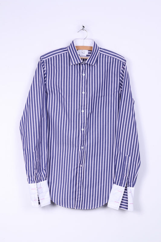 Camicia formale da uomo TM Lewin 36 15.5 S in cotone a righe blu completamente aderente