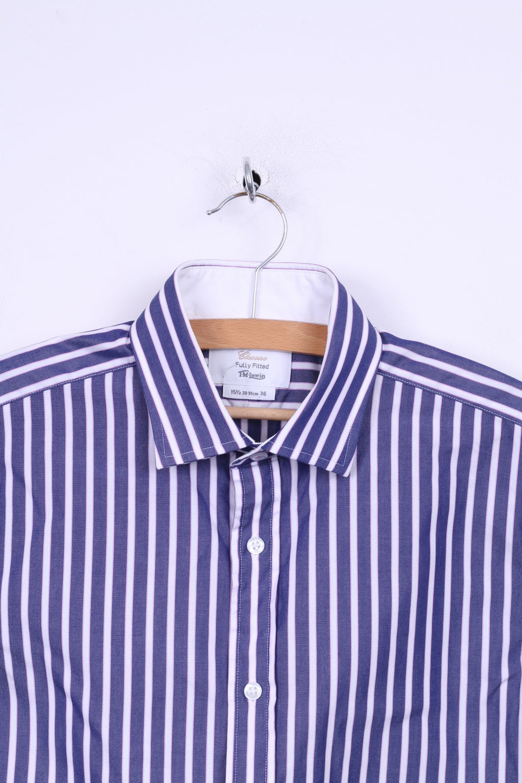 TM Lewin Chemise formelle pour homme en coton rayé bleu 36 15,5 S entièrement ajustée