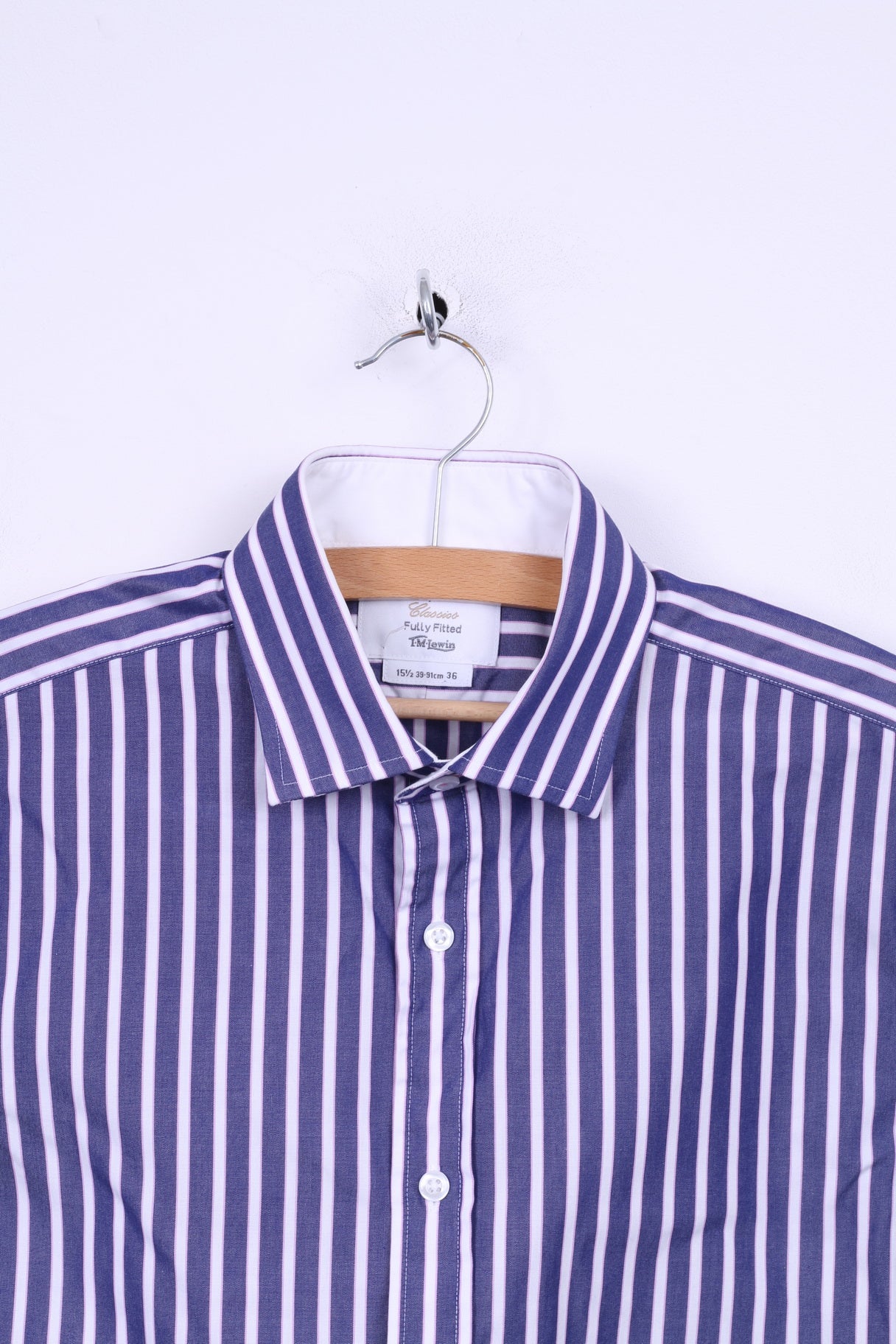 TM Lewin Chemise formelle pour homme en coton rayé bleu 36 15,5 S entièrement ajustée