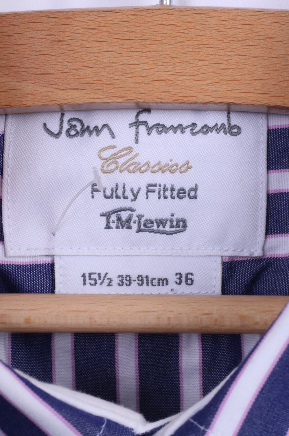 TM Lewin Chemise formelle pour homme en coton rayé bleu 36 15,5 S entièrement ajustée