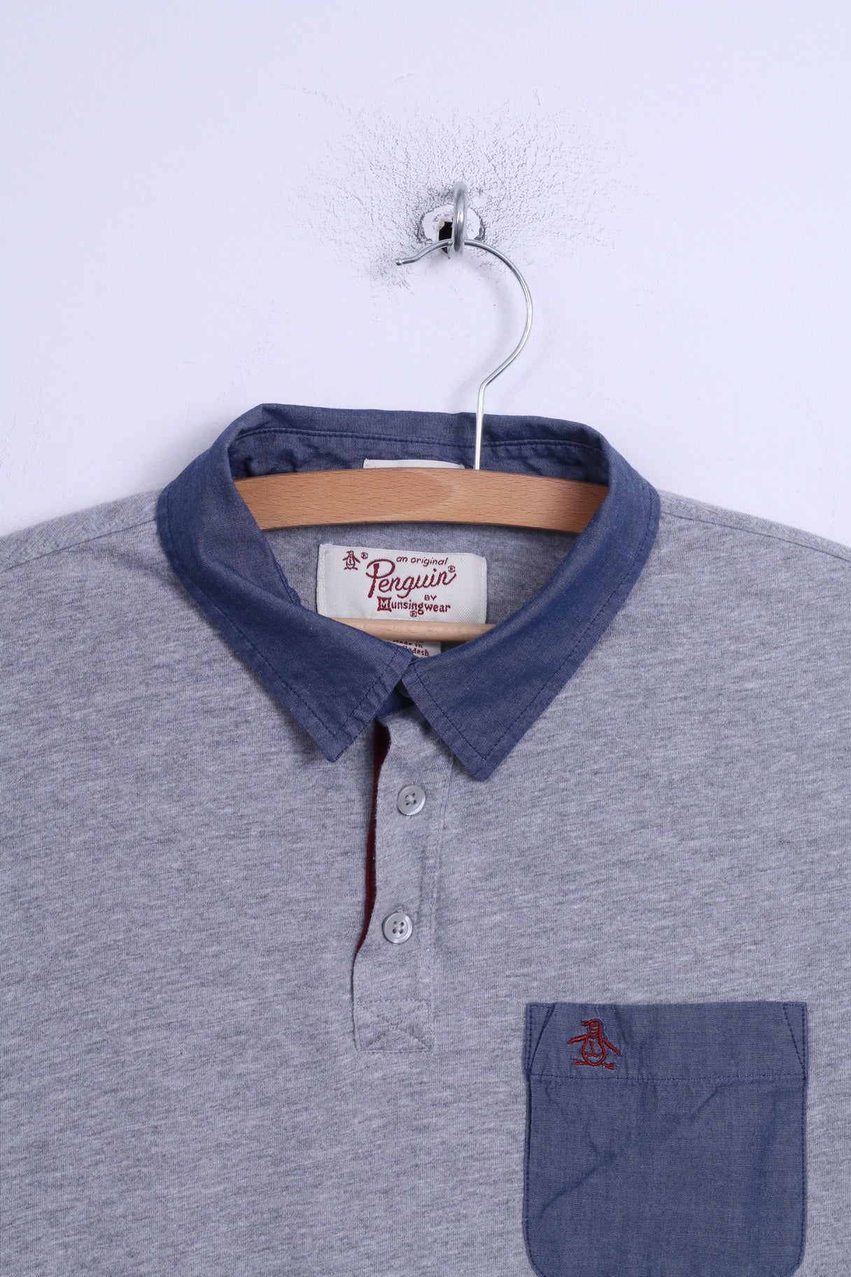 Polo da uomo Penguin M (S) in cotone grigio colletto blumanica corta