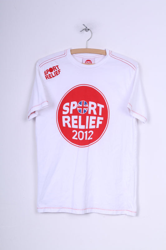 Sport Relief 2012 Camicia grafica da ragazzo 13 anni in cotone bianco 