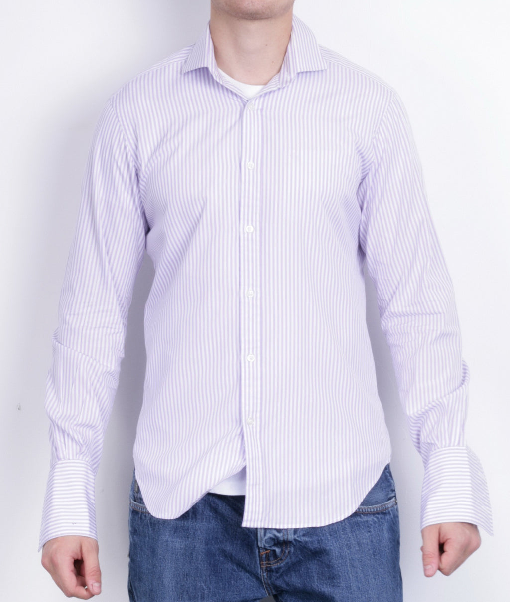 T.M. Lewin Mens 15.5/34.5 XL Formal Shirt Blue Slim Fit Cotton White Cufflinks - RetrospectClothes