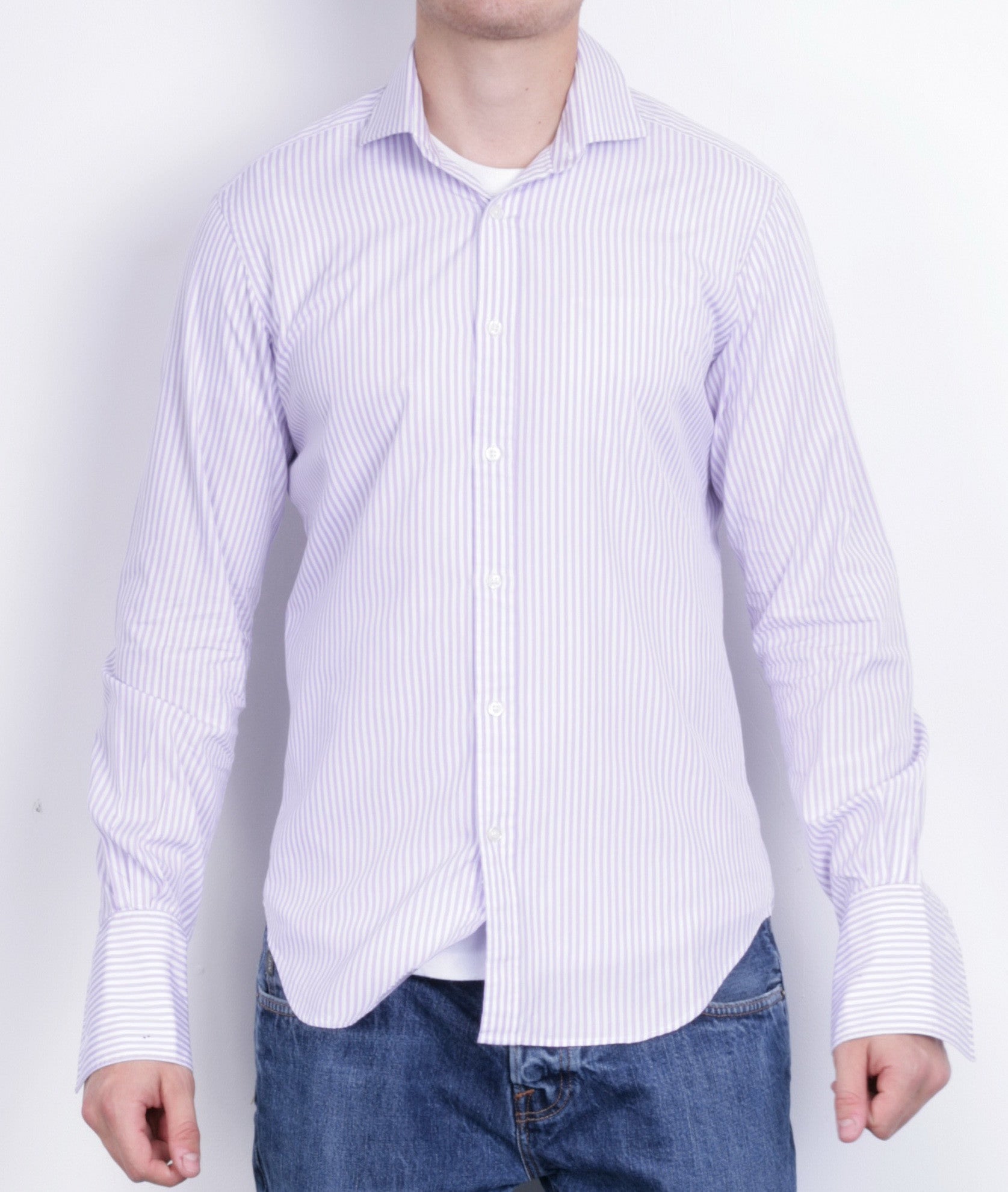 T.M. Lewin Mens 15.5/34.5 XL Formal Shirt Blue Slim Fit Cotton White Cufflinks - RetrospectClothes