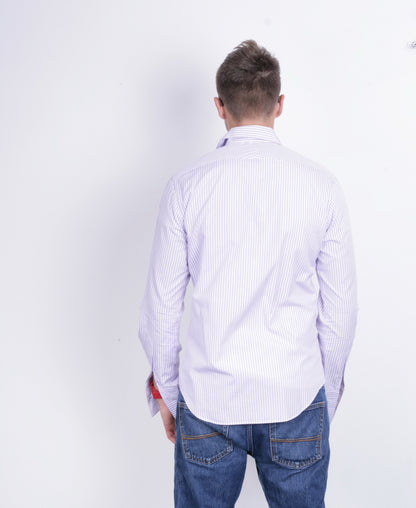 T.M. Lewin Mens 15.5/34.5 XL Formal Shirt Blue Slim Fit Cotton White Cufflinks - RetrospectClothes