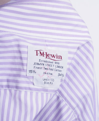 T.M. Lewin Mens 15.5/34.5 XL Formal Shirt Blue Slim Fit Cotton White Cufflinks - RetrospectClothes