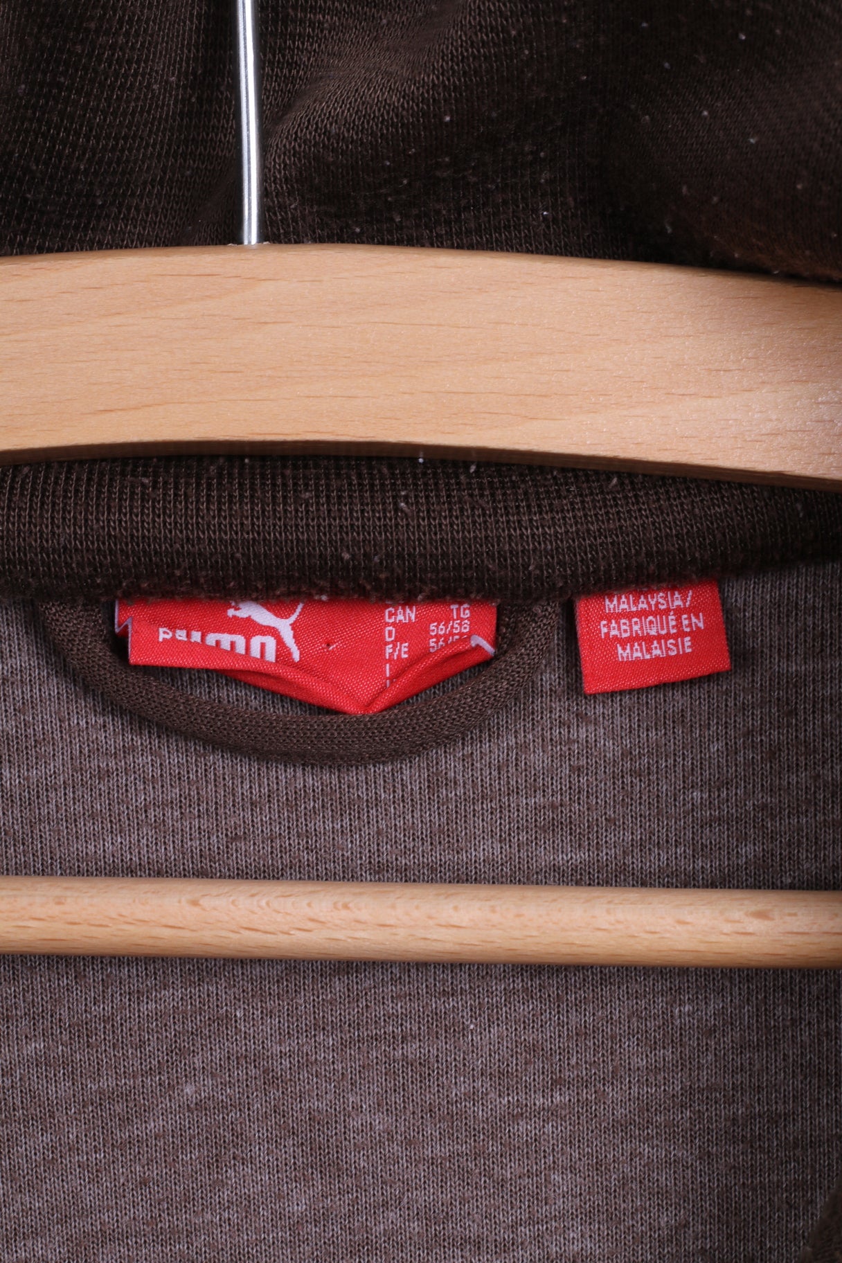 Felpa Puma XL da uomo con cerniera marrone, top da allenamento sportivo