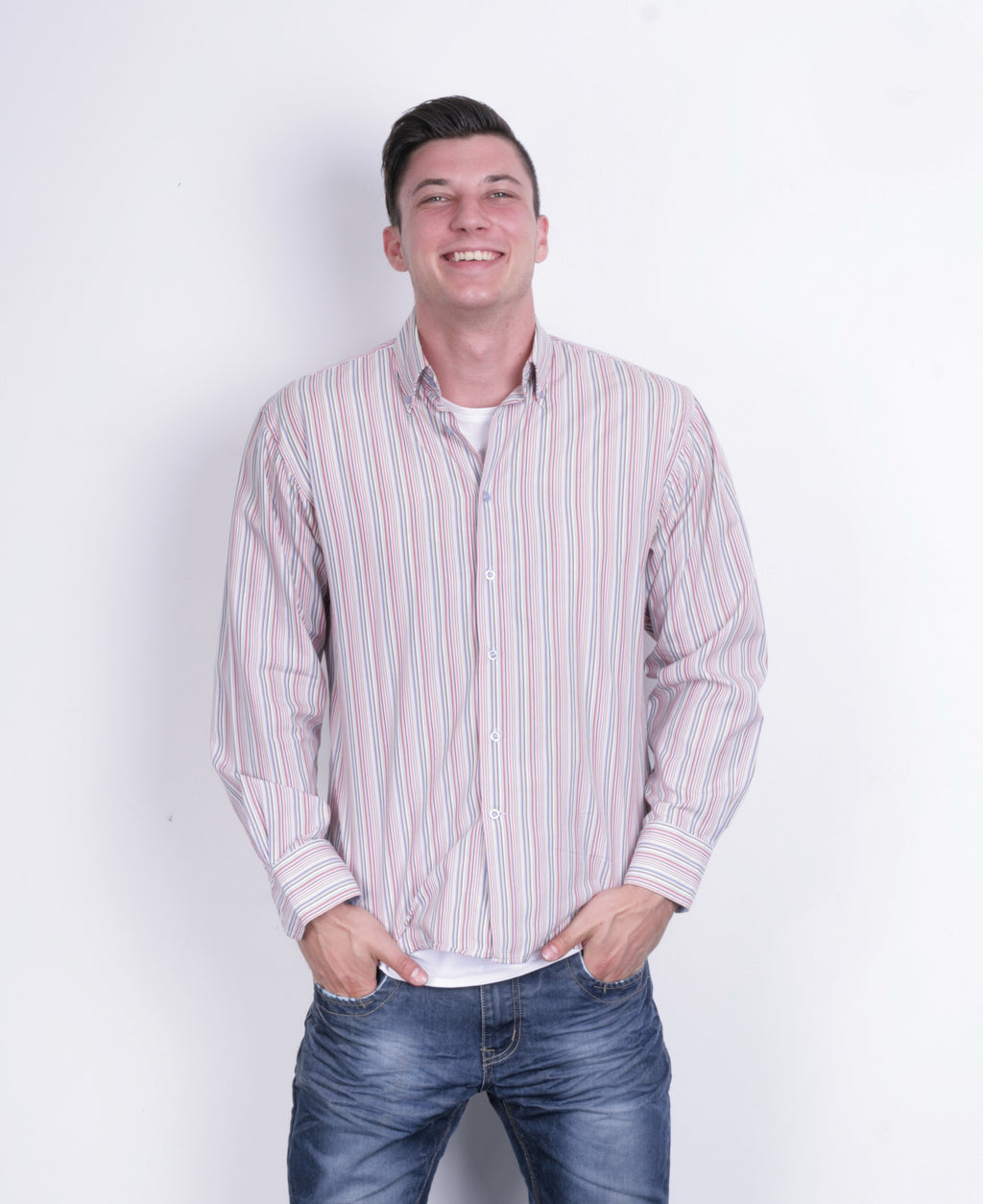 Redgreen Mens L Casual Shirt Striped Multi Colour Cotton - RetrospectClothes