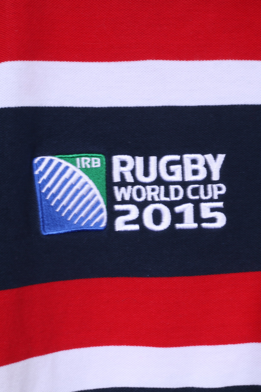 Rugby World Cup 2015 Mens XL Polo Shirt Navy Striped Cotton Blue Striped Detailed Buttons