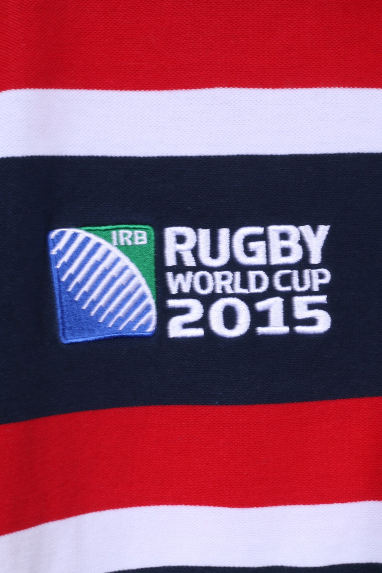 Rugby World Cup 2015 Mens XL Polo Shirt Navy Striped Cotton Blue Striped Detailed Buttons