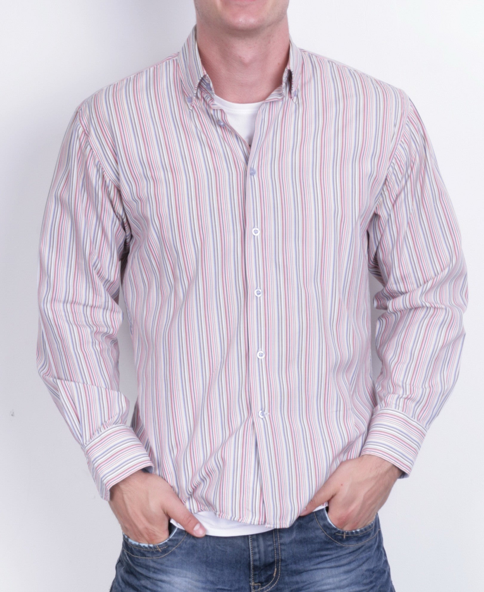 Redgreen Mens L Casual Shirt Striped Multi Colour Cotton - RetrospectClothes