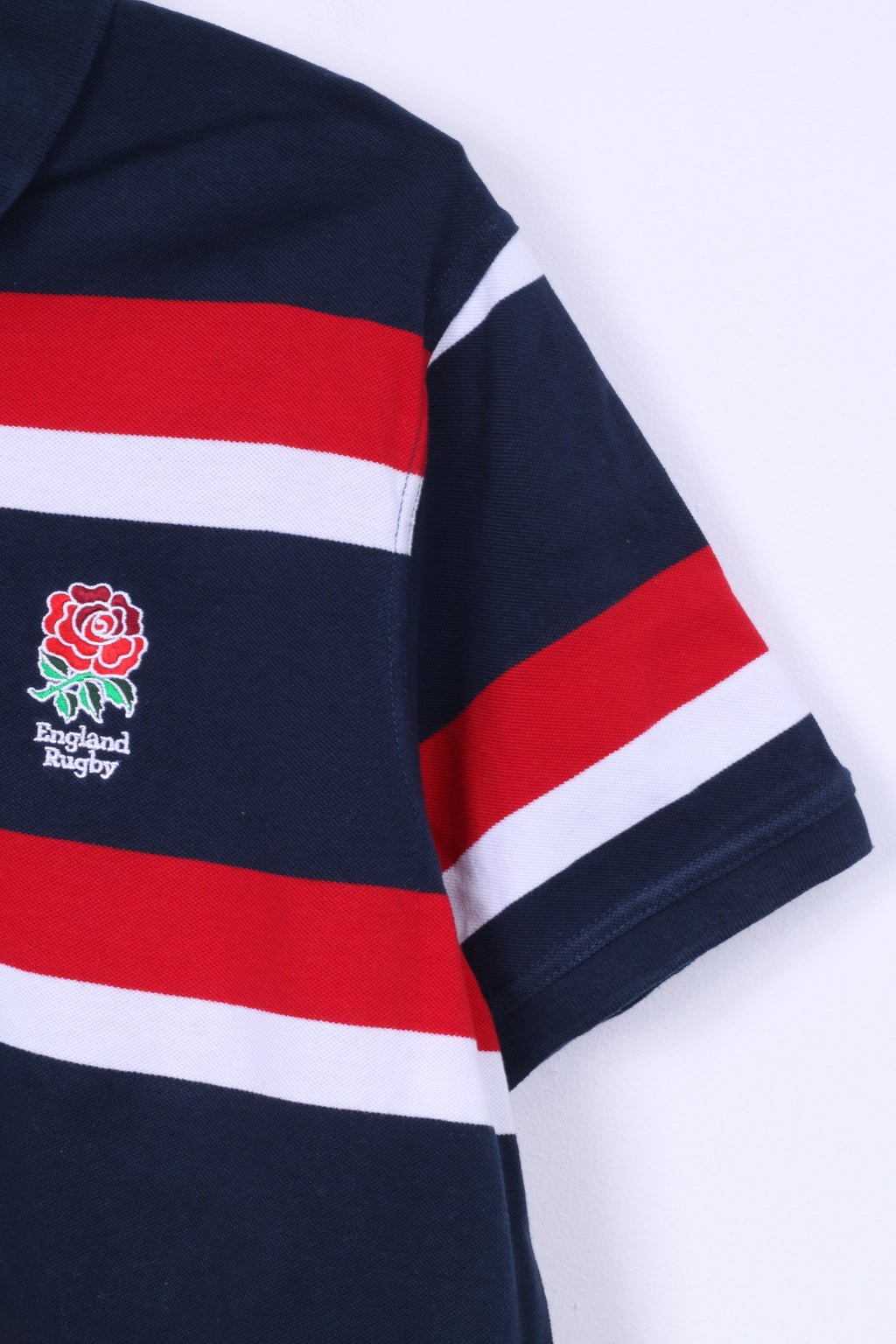 Rugby World Cup 2015 Mens XL Polo Shirt Navy Striped Cotton Blue Striped Detailed Buttons