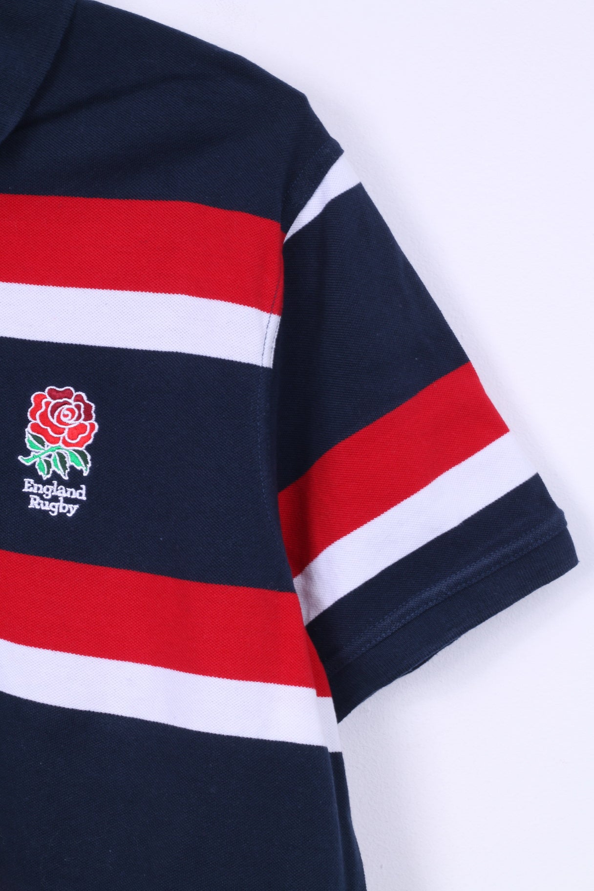 Rugby World Cup 2015 Mens XL Polo Shirt Navy Striped Cotton Blue Striped Detailed Buttons