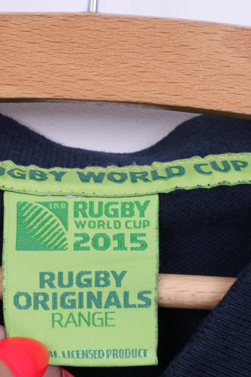 Rugby World Cup 2015 Mens XL Polo Shirt Navy Striped Cotton Blue Striped Detailed Buttons
