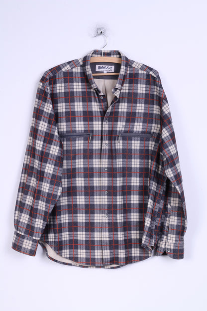 Aesse Mens L Casual Shirt Technical Equipment Checkered Long Sleeve
