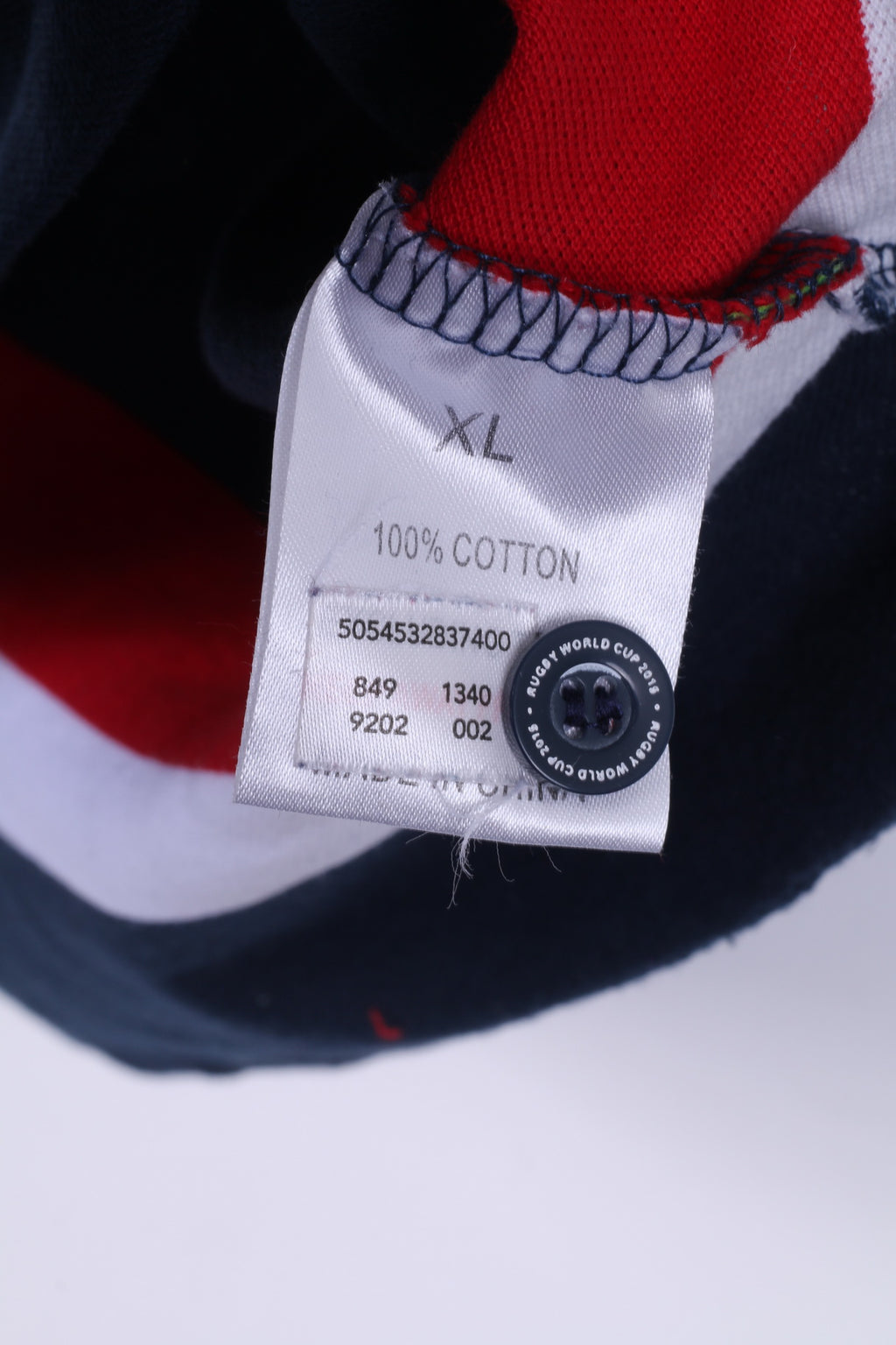 Rugby World Cup 2015 Mens XL Polo Shirt Navy Striped Cotton Blue Striped Detailed Buttons