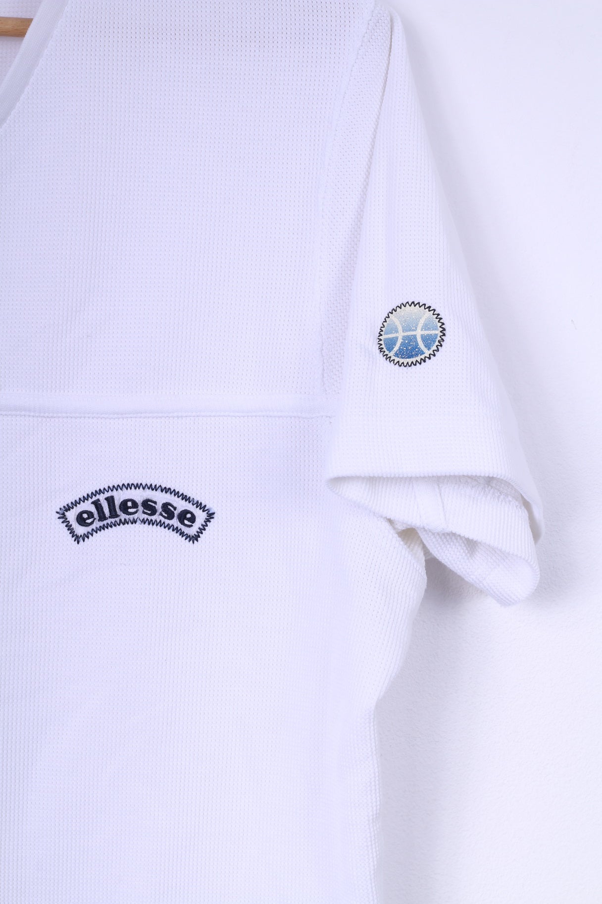 Ellesse Womens 14 L T-Shirt V Neck White Cotton Sportswear Tennis Top