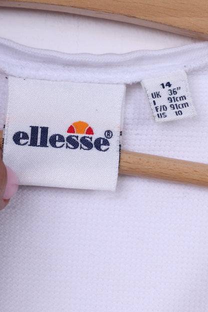 Ellesse Womens 14 L T-Shirt V Neck White Cotton Sportswear Tennis Top