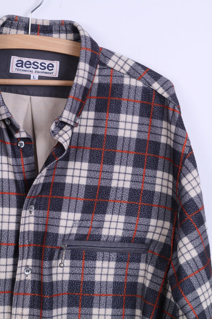 Aesse Mens L Casual Shirt Technical Equipment Checkered Long Sleeve