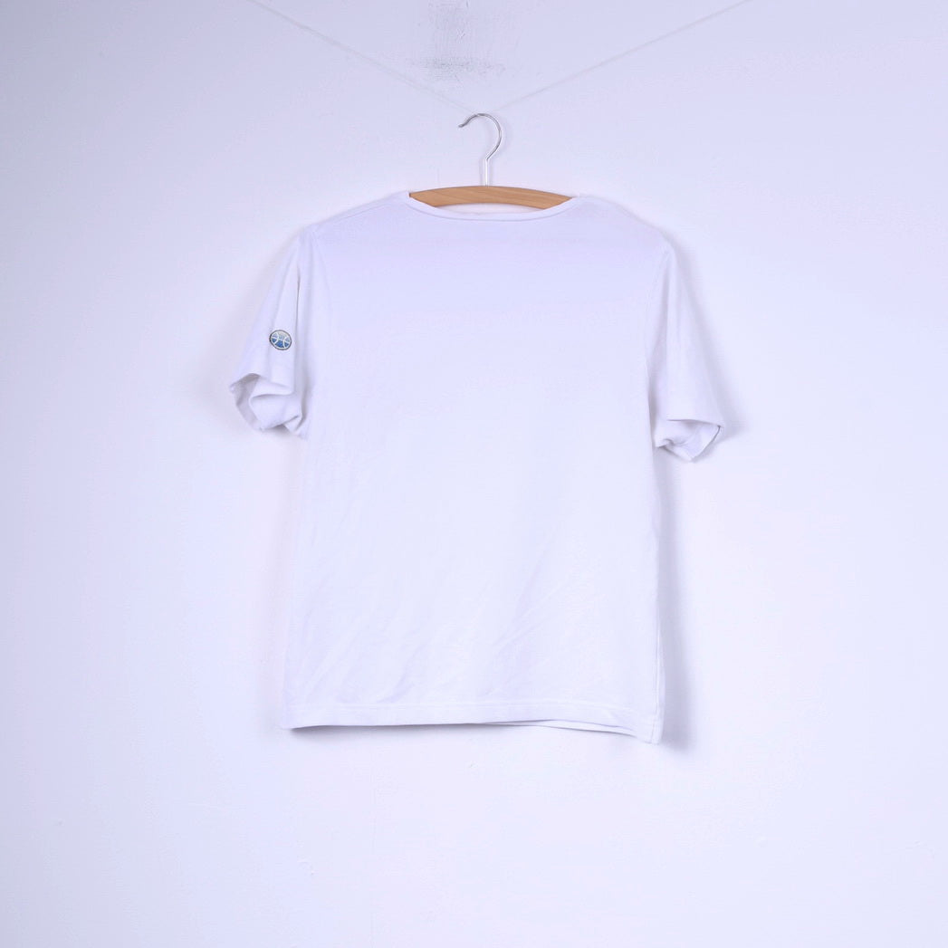 Ellesse Womens 14 L T-Shirt V Neck White Cotton Sportswear Tennis Top