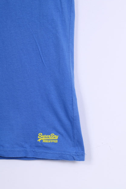 Superdry Femme S T-Shirt Bleu Coton Ras du Cou Petit Haut Sport