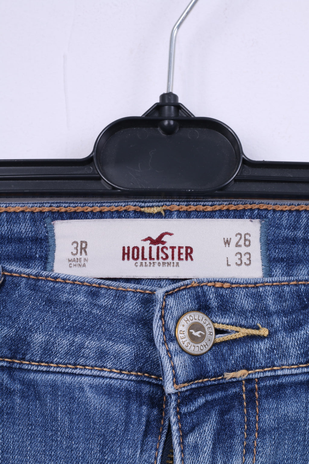 Hollister Femme 26 Jeans Pantalon Bleu Denim Coton Long Pantalon Classique