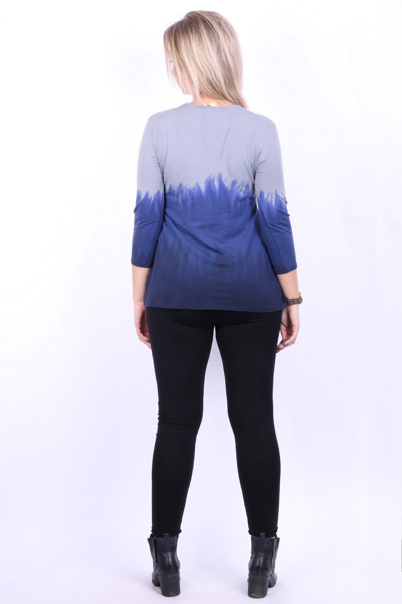 Biba Womens M Blouse Shirt 3/4 Sleeve Beads Grey Navy Blue - RetrospectClothes