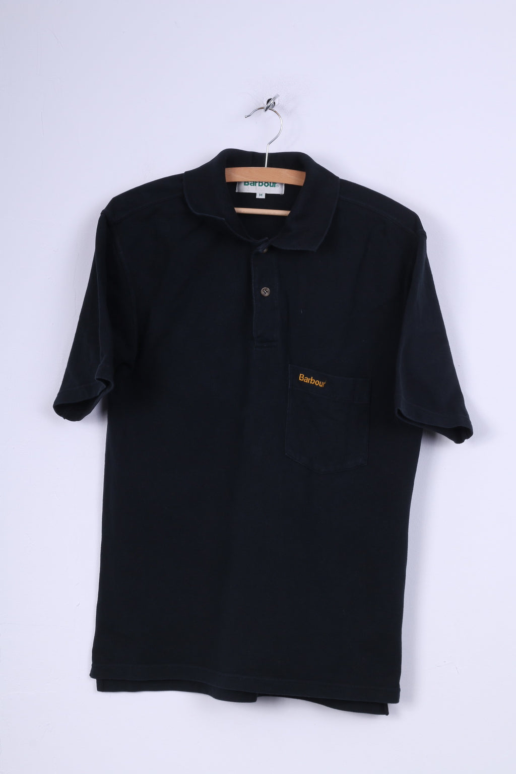 Barbour Mens M Polo Shirt Black Cotton Casual Plain Top