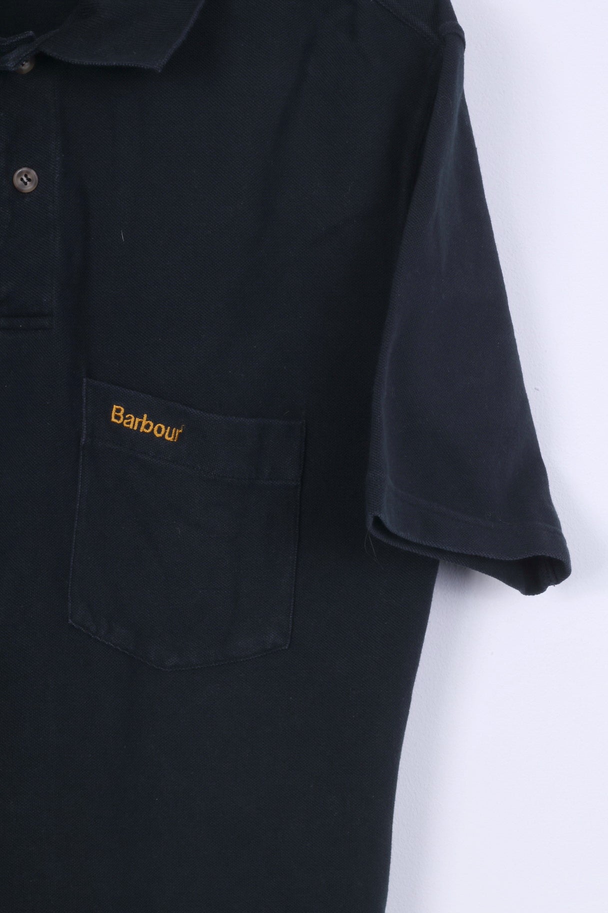 Barbour Mens M Polo Shirt Black Cotton Casual Plain Top